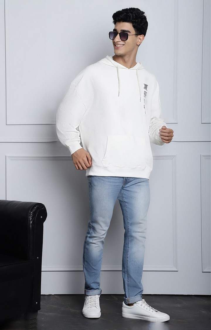 Men's  Printed Off White Oversize Hoodie