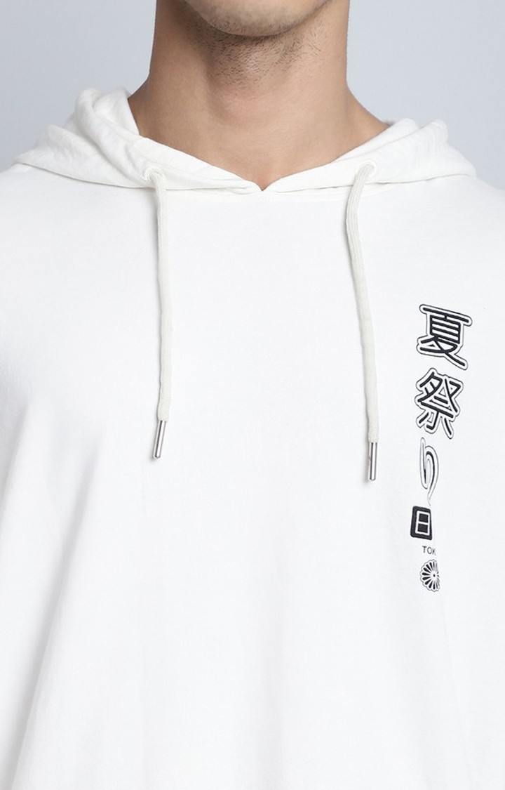 Men's  Printed Off White Oversize Hoodie