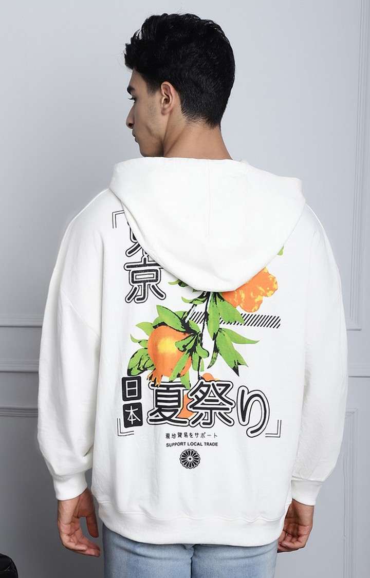 Men's  Printed Off White Oversize Hoodie