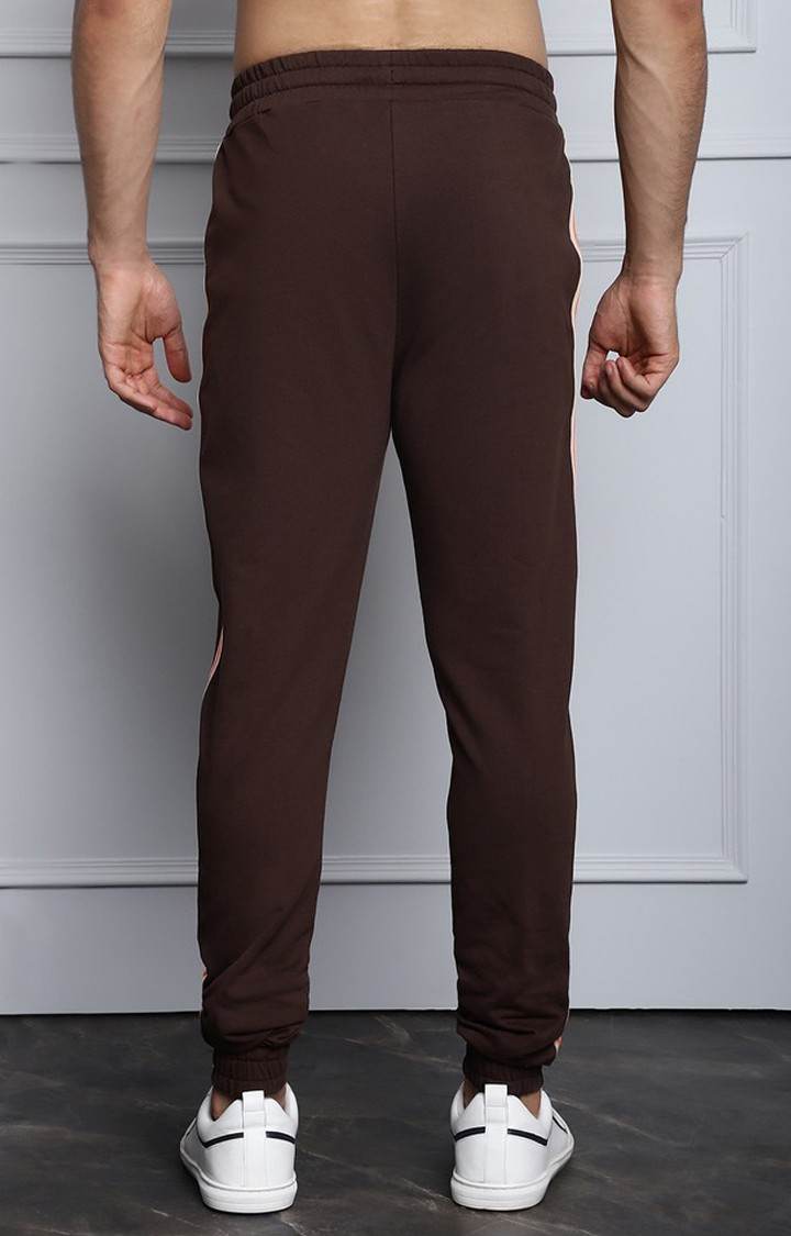 Men's Regular Side Tape Brown Jogger With Pocket