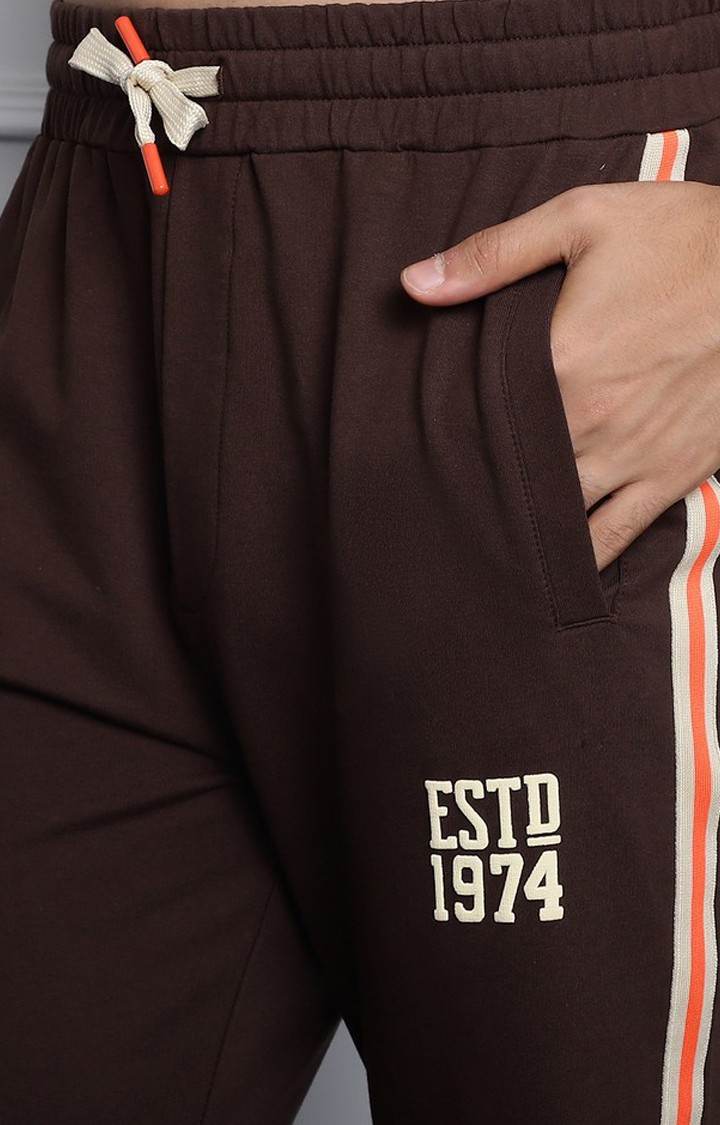 Men's Regular Side Tape Brown Jogger With Pocket