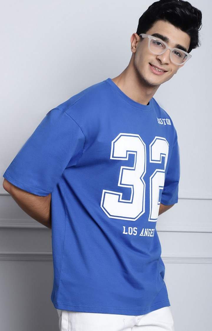 Men's  32 Los Angeles Printed Royal Blue Color Oversized Tshirt