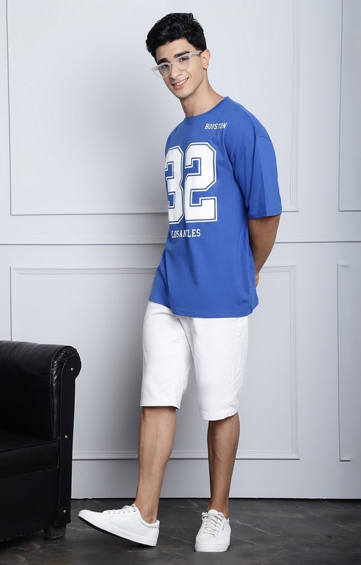 Men's  32 Los Angeles Printed Royal Blue Color Oversized Tshirt
