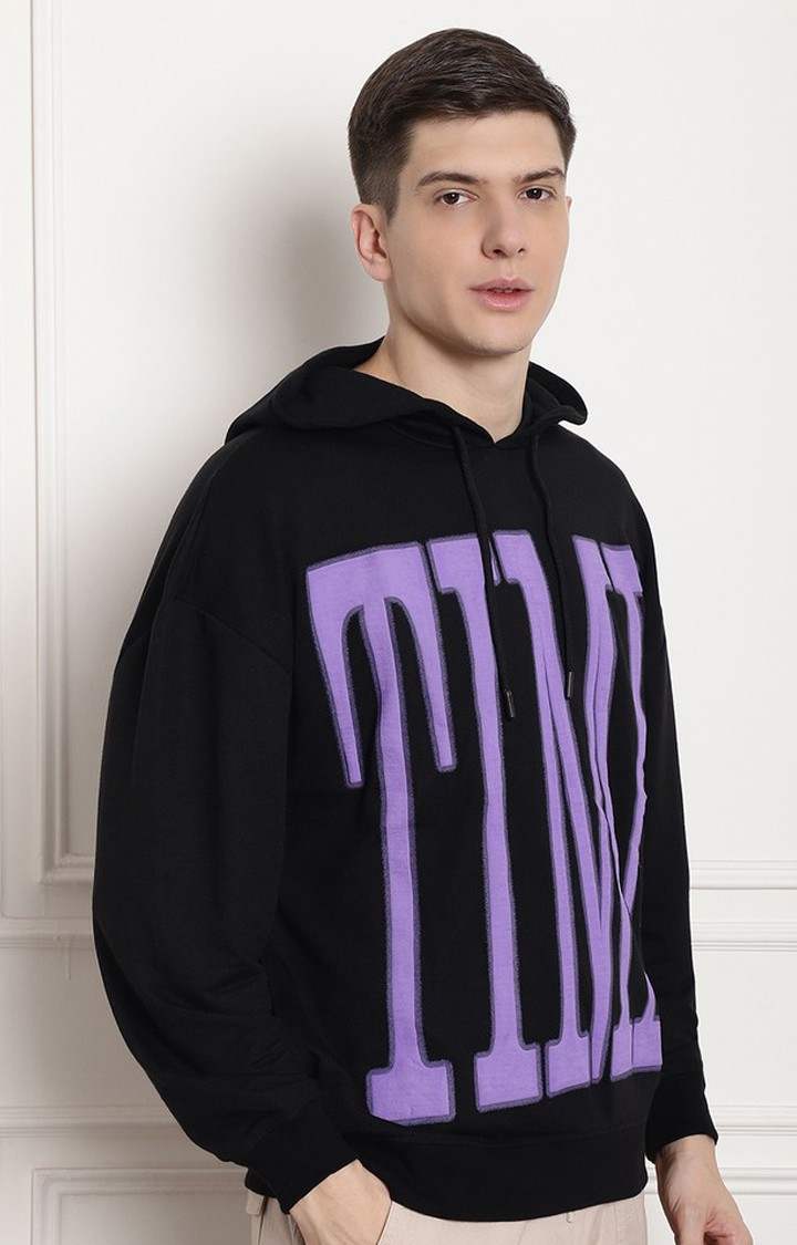 Men's  Printed Black Oversize Hoodie