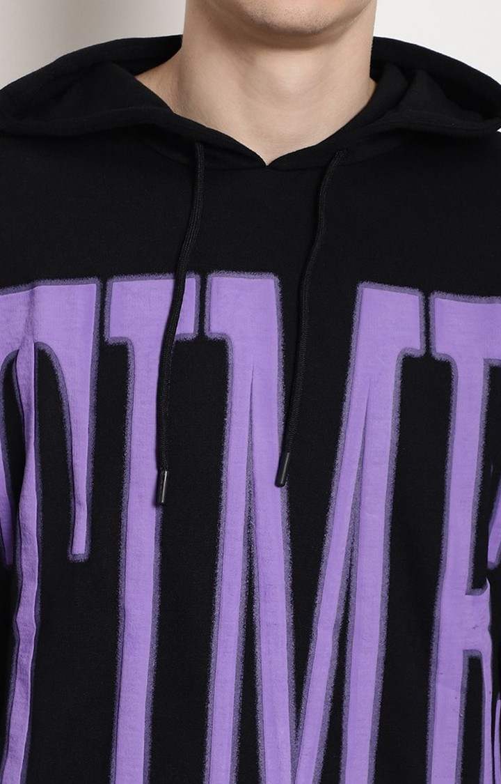 Men's  Printed Black Oversize Hoodie