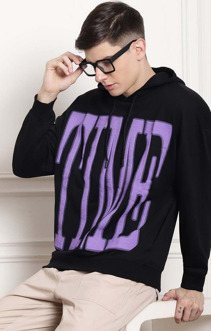 Men's  Printed Black Oversize Hoodie