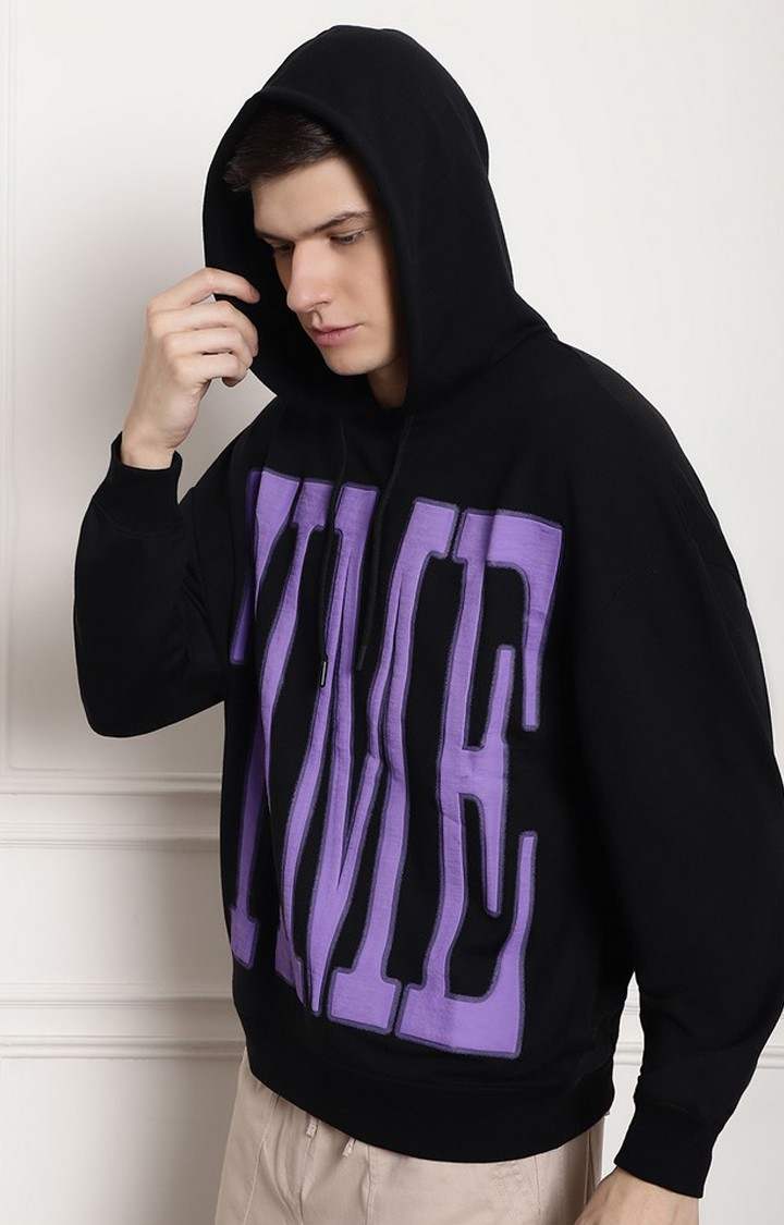 Men's  Printed Black Oversize Hoodie