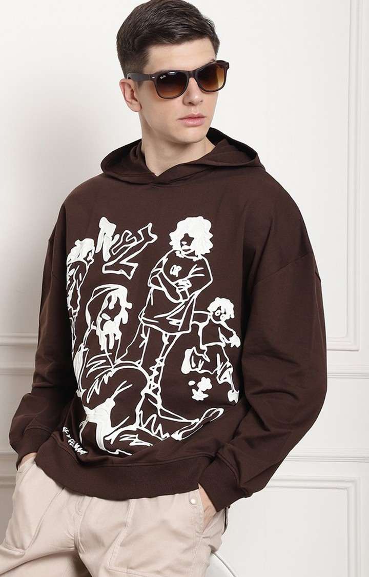 Men's  Printed Black Oversize Hoodie