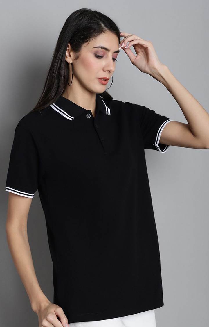 Women's Premium Tipping Collar And Black Solid Polos