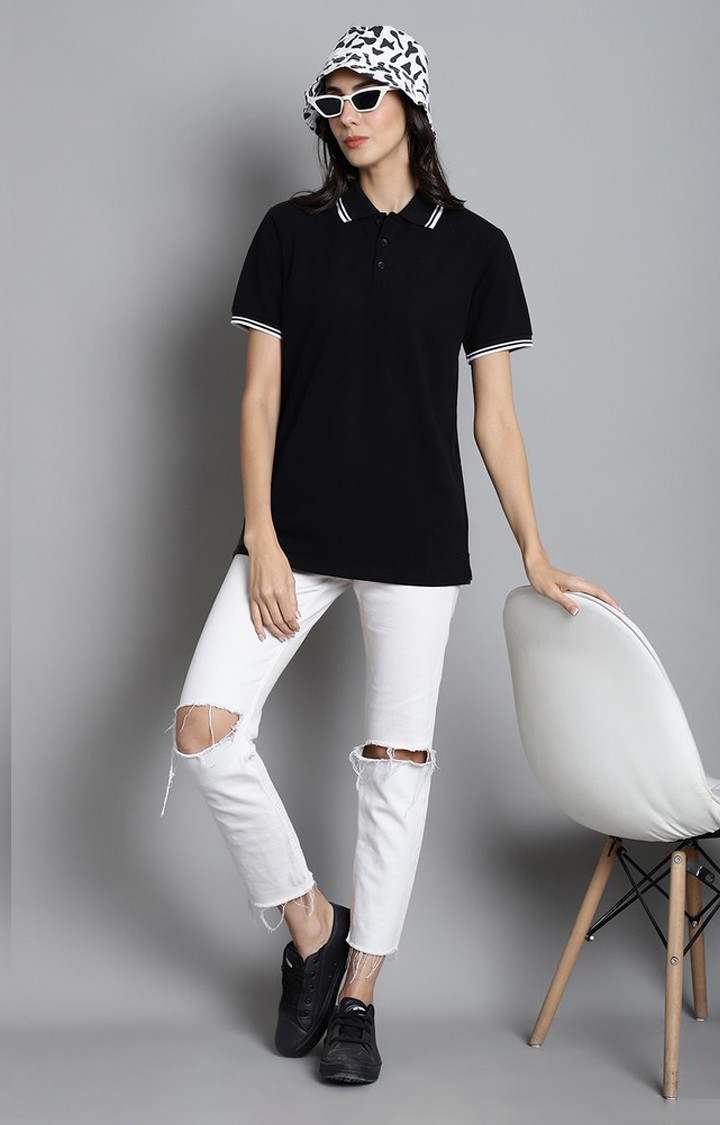Women's Premium Tipping Collar And Black Solid Polos
