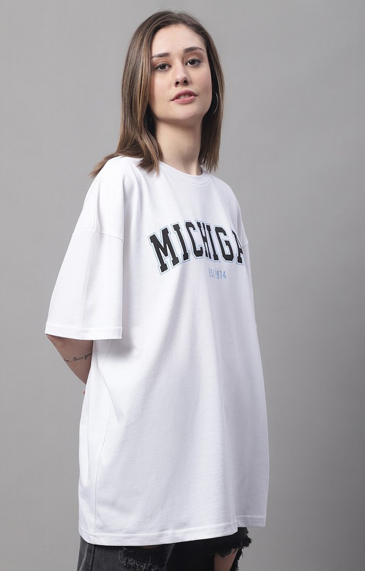 Women's White Typographic Oversized T-Shirts