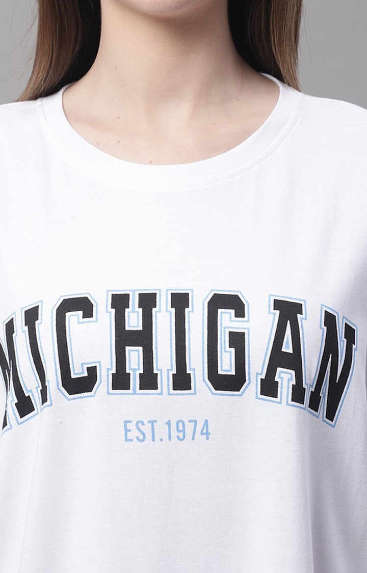 Women's White Typographic Oversized T-Shirts