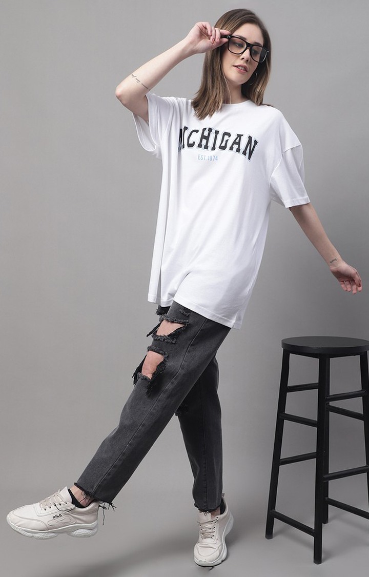 Women's White Typographic Oversized T-Shirts