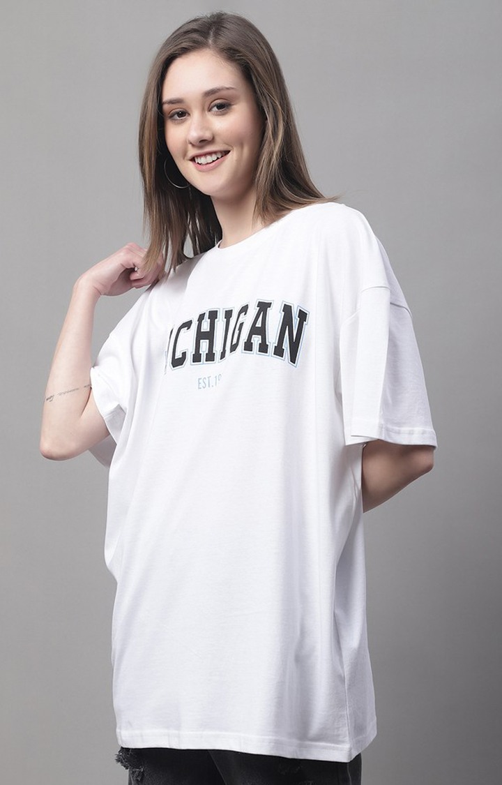Women's White Typographic Oversized T-Shirts