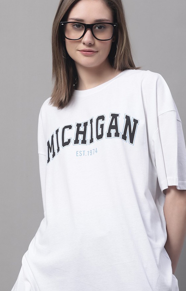 Women's White Typographic Oversized T-Shirts
