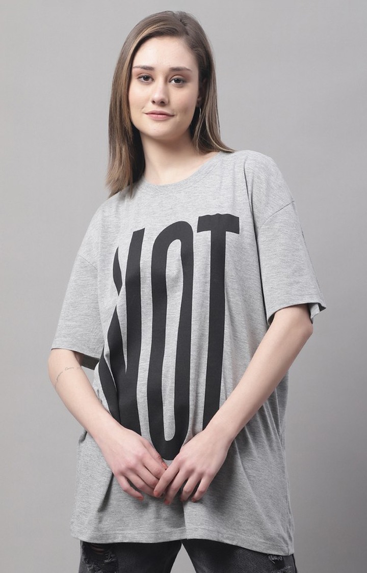 DOOR74 | Women's Grey Typographic Oversized T-Shirts
