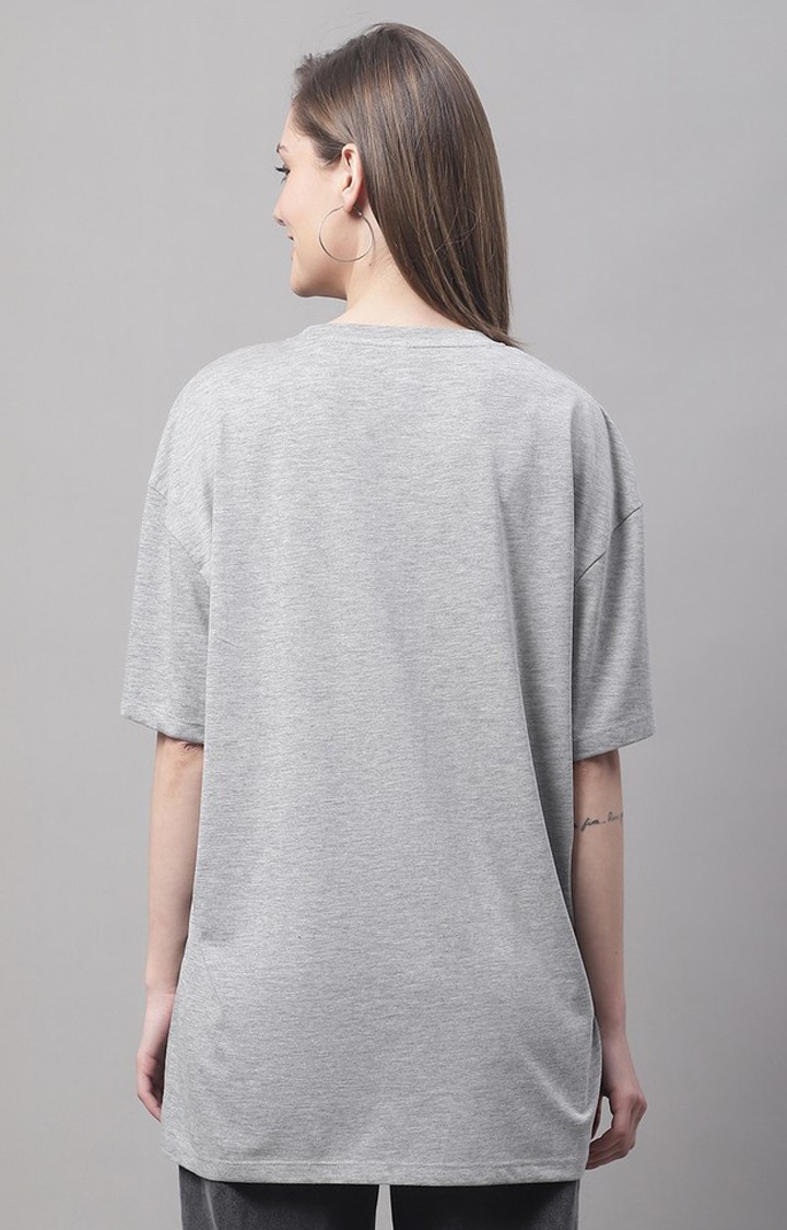 Women's Grey Typographic Oversized T-Shirts