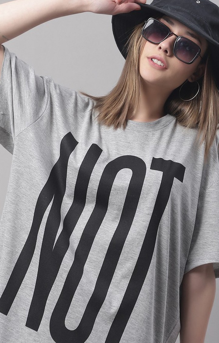 Women's Grey Typographic Oversized T-Shirts