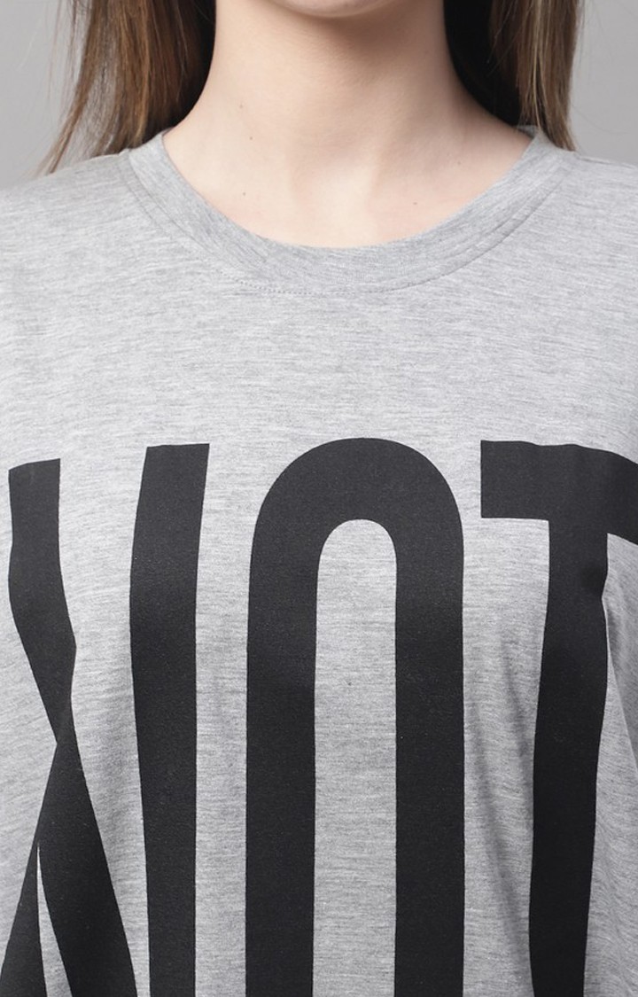 Women's Grey Typographic Oversized T-Shirts