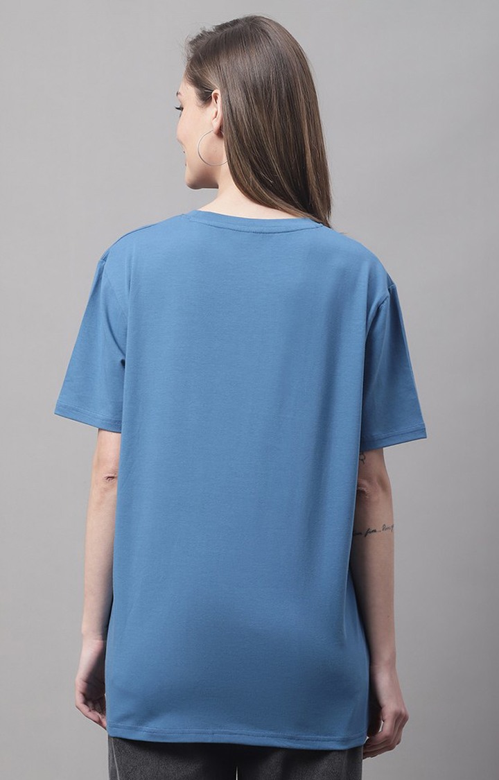 Women's Blue Typographic Oversized T-Shirts