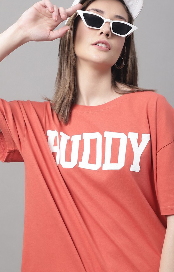 Women's Orange Typographic Oversized T-Shirts