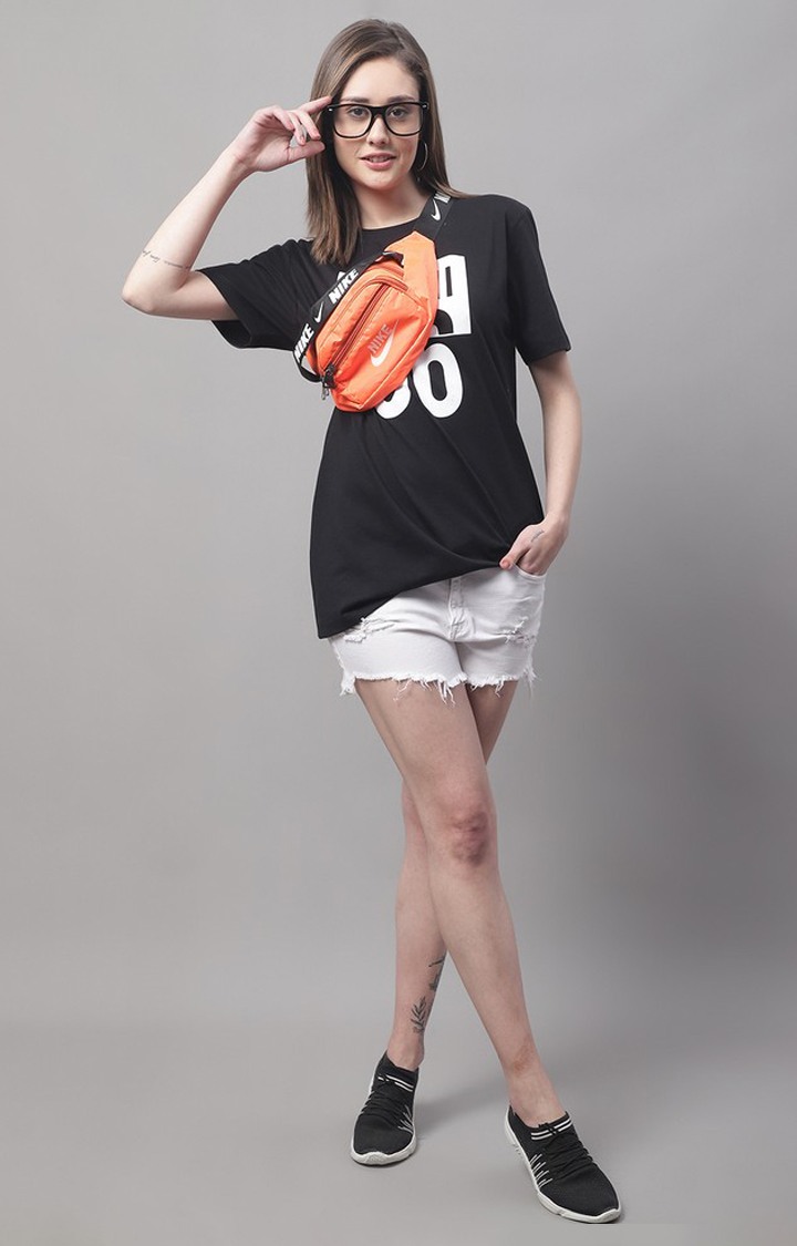 Women's Black Typographic Oversized T-Shirts