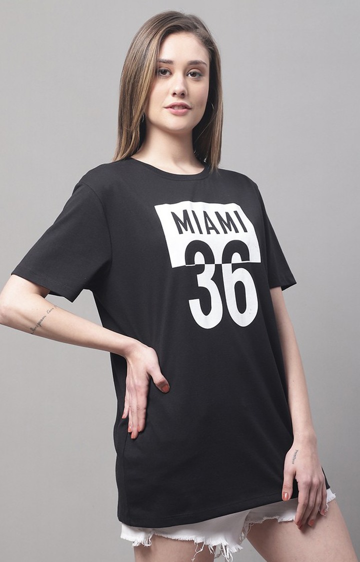 Women's Black Typographic Oversized T-Shirts