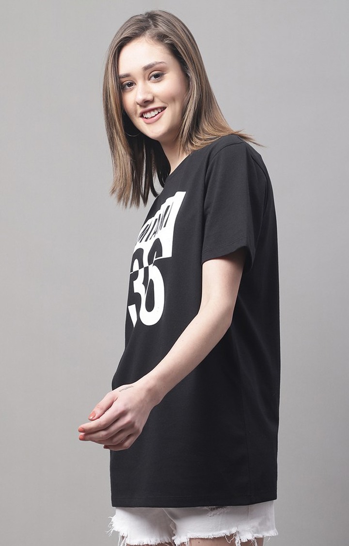 Women's Black Typographic Oversized T-Shirts