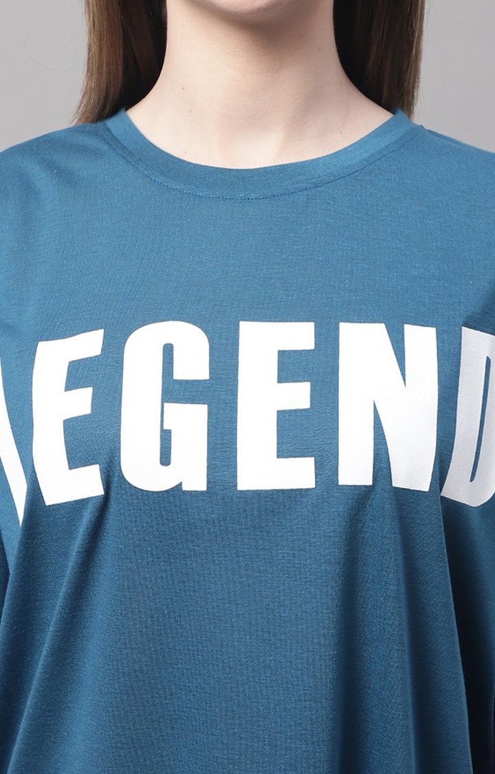 Women's Blue Typographic Oversized T-Shirts