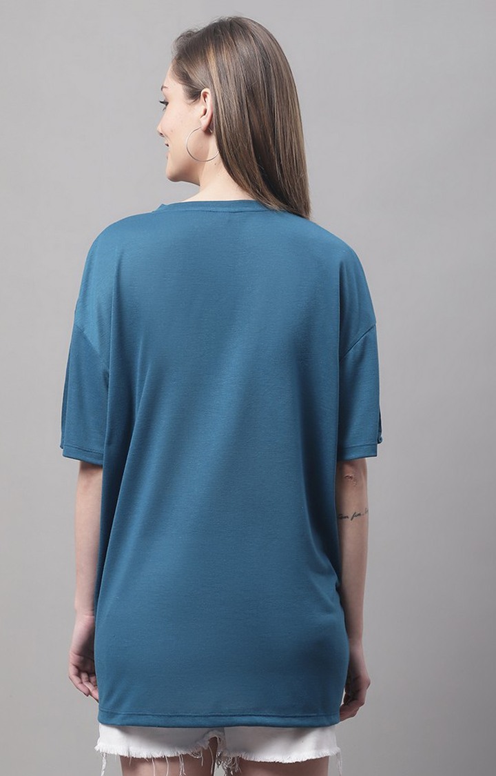 Women's Blue Typographic Oversized T-Shirts