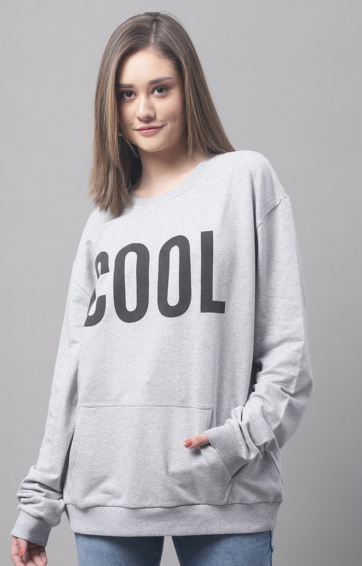 DOOR74 | Women's Cool Grey Typography Sweatshirts