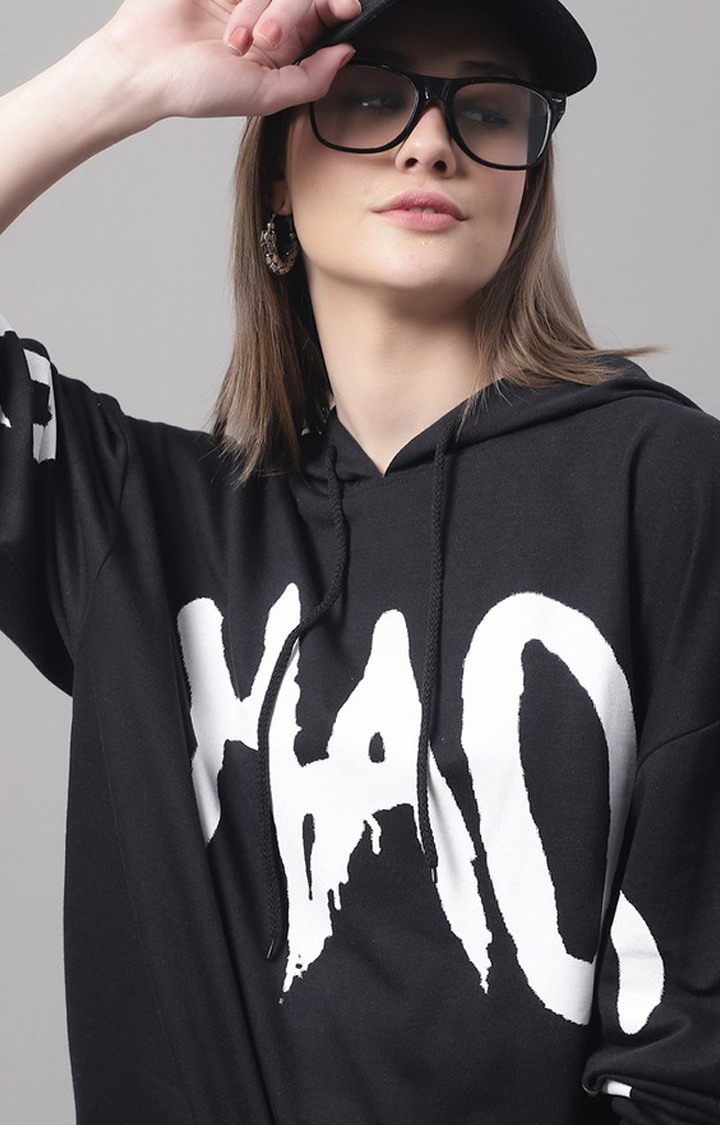 Women's Chaos Black Typography Hoodies