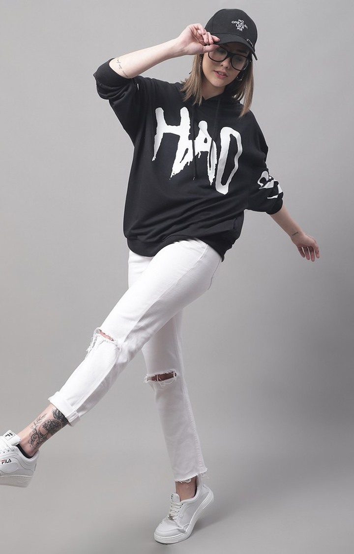 Women's Chaos Black Typography Hoodies