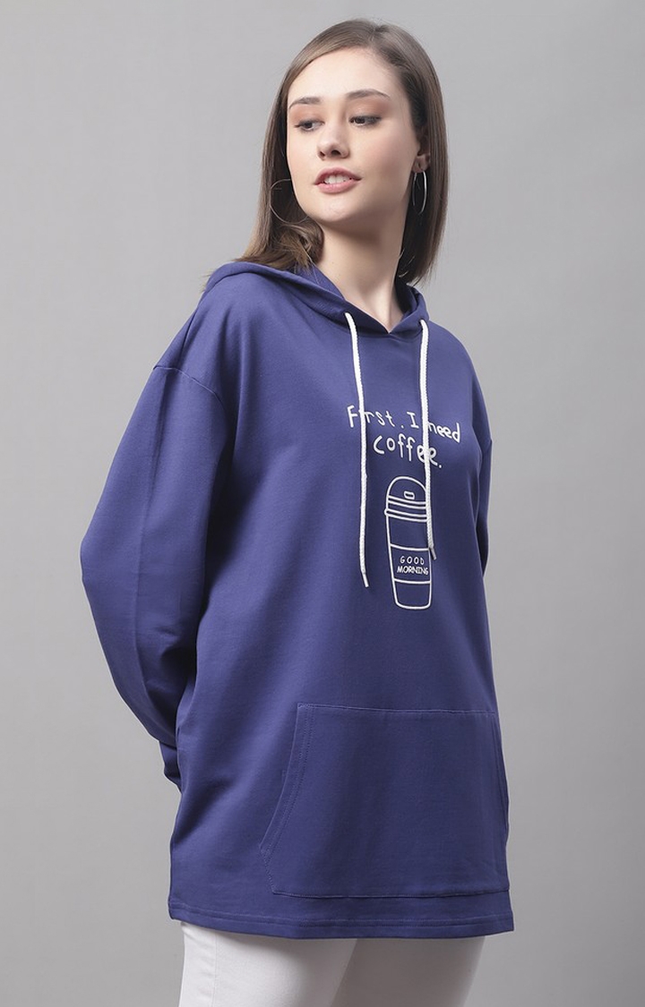 Women's Coffee Blue Typography Hoodies