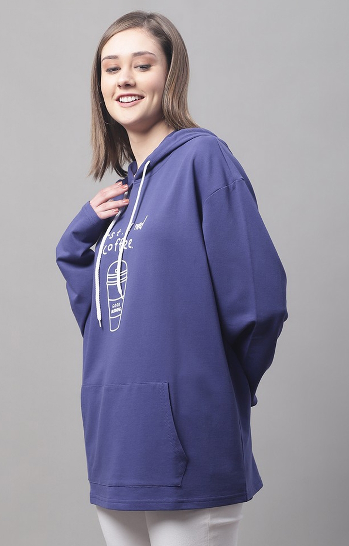 Women's Coffee Blue Typography Hoodies