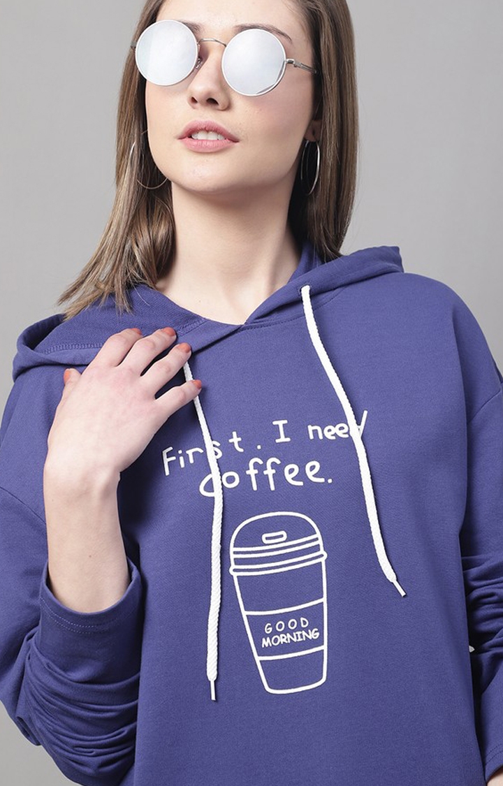 Women's Coffee Blue Typography Hoodies