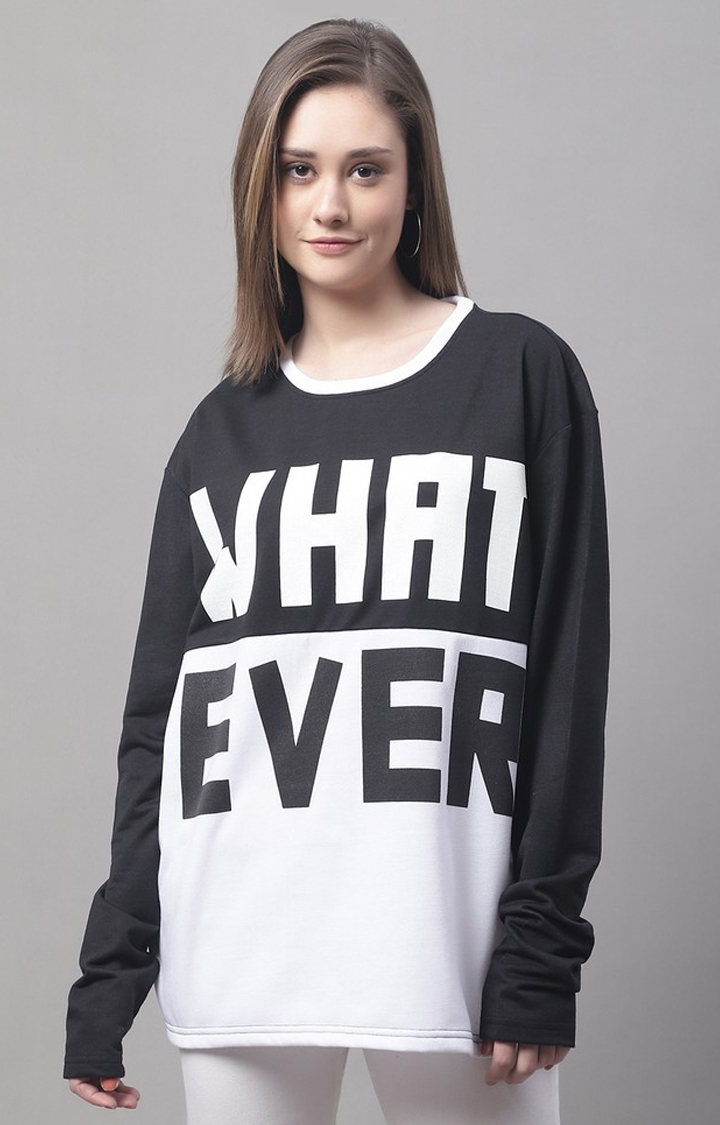DOOR74 | Women's Whatever Black Typography Sweatshirts