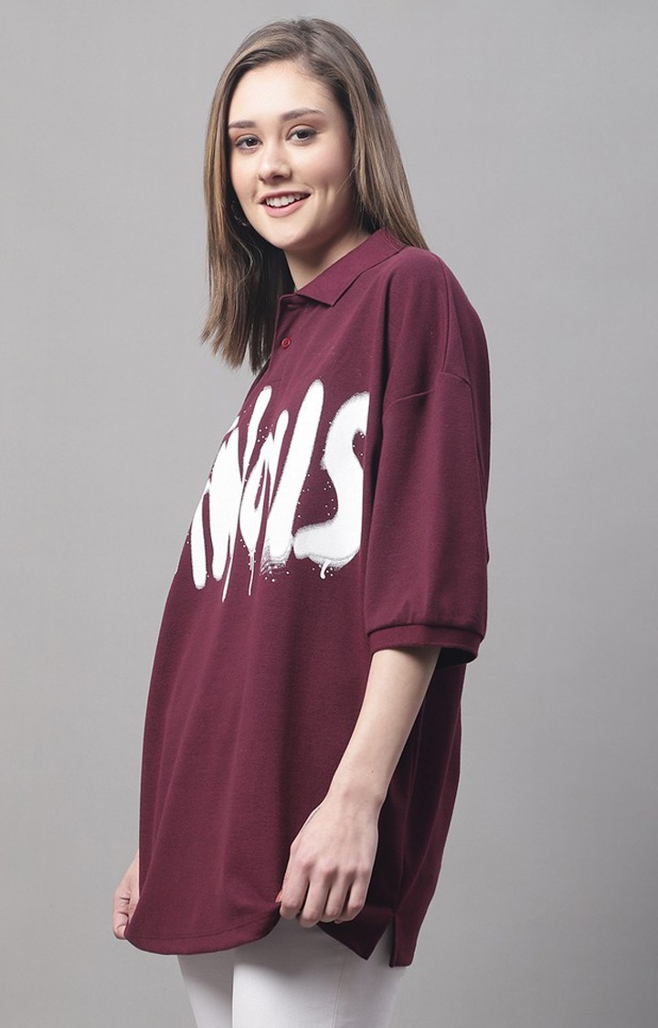 Women's Red Typographic Oversized T-Shirts
