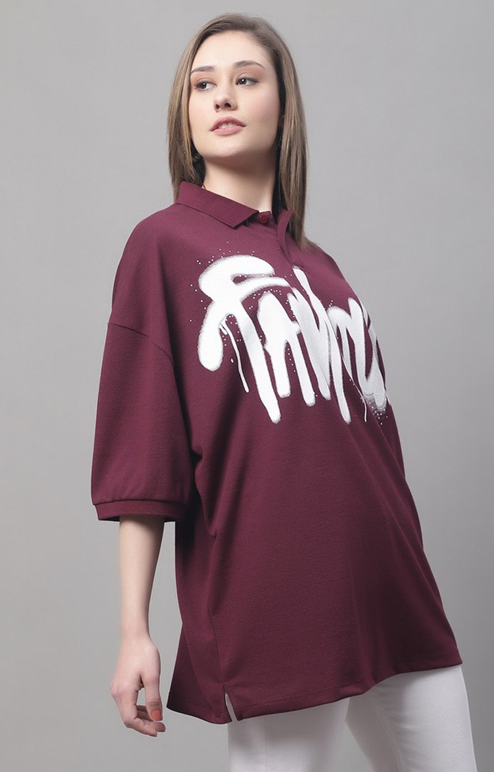 Women's Red Typographic Oversized T-Shirts