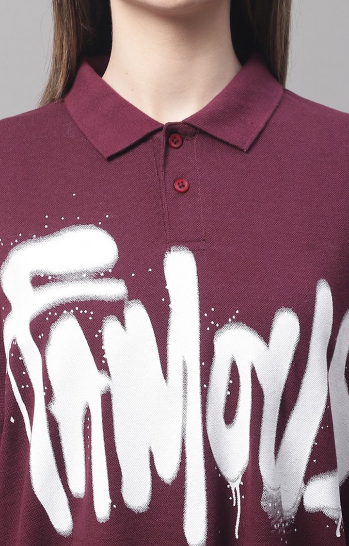 Women's Red Typographic Oversized T-Shirts