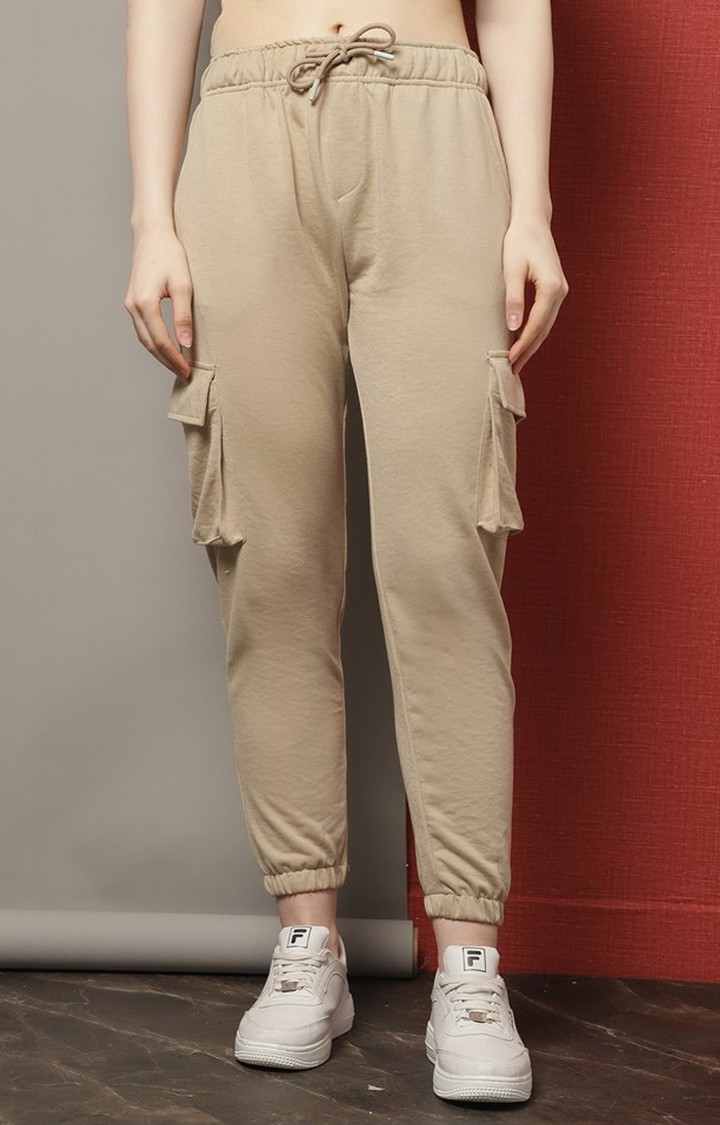 plusS Women Beige Regular Fit Cotton Solid Formal Trousers – pluss.in