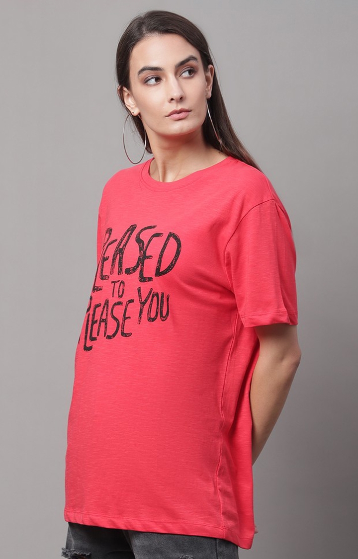 Women's Red Typography Regular T-Shirt