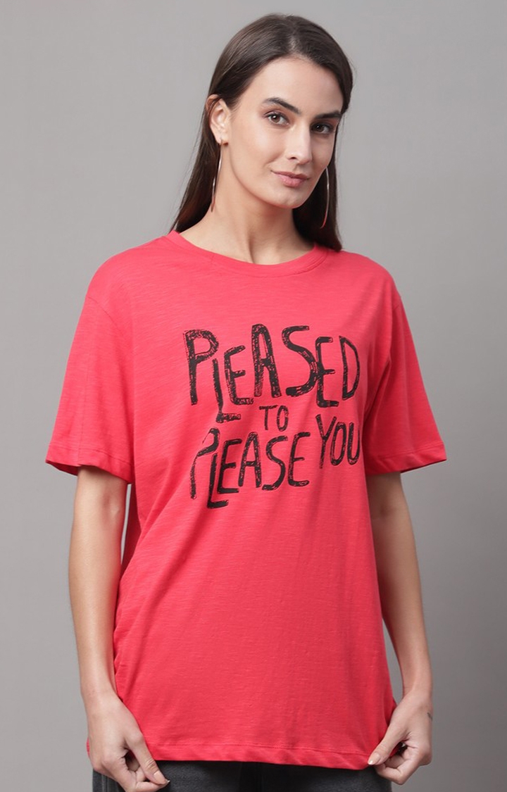 DOOR74 | Women's Red Typography Regular T-Shirt
