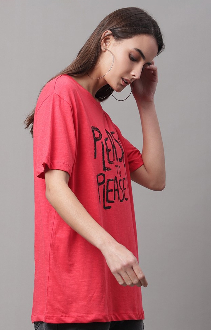 Women's Red Typography Regular T-Shirt