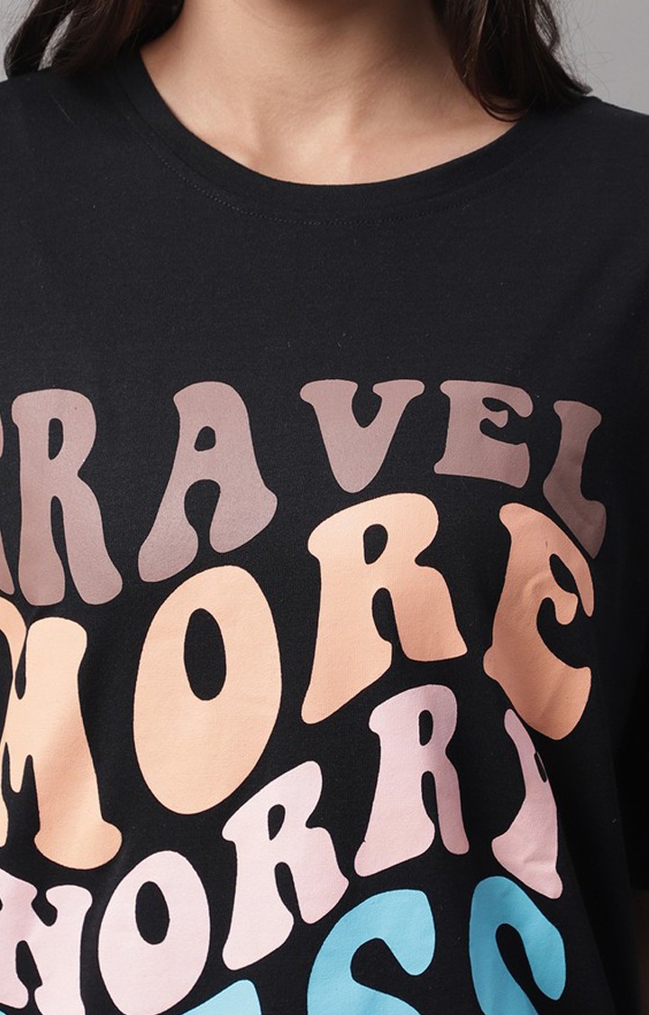 Women's Black Typography Oversized T-Shirts