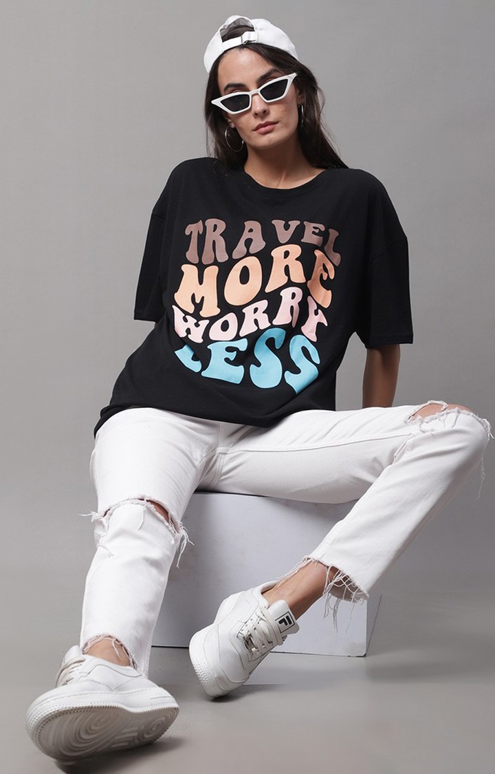 Women's Black Typography Oversized T-Shirts