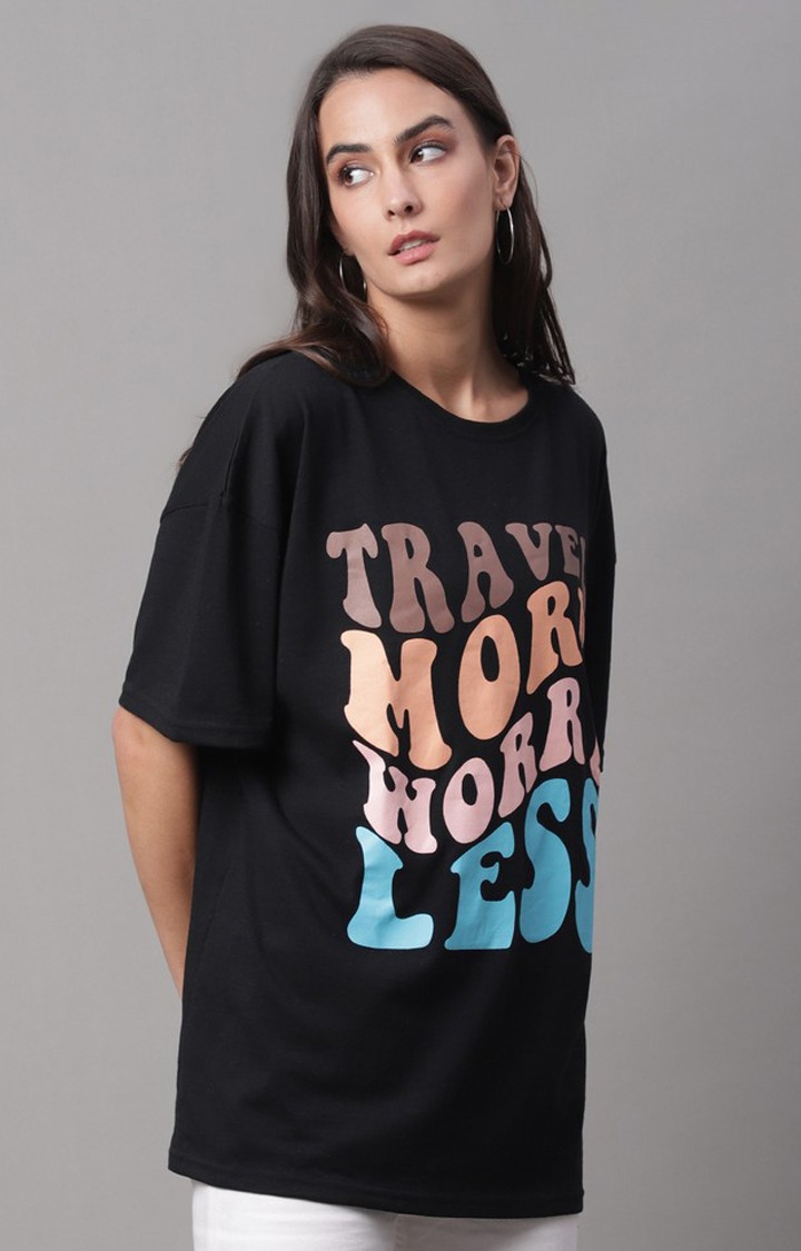 Women's Black Typography Oversized T-Shirts