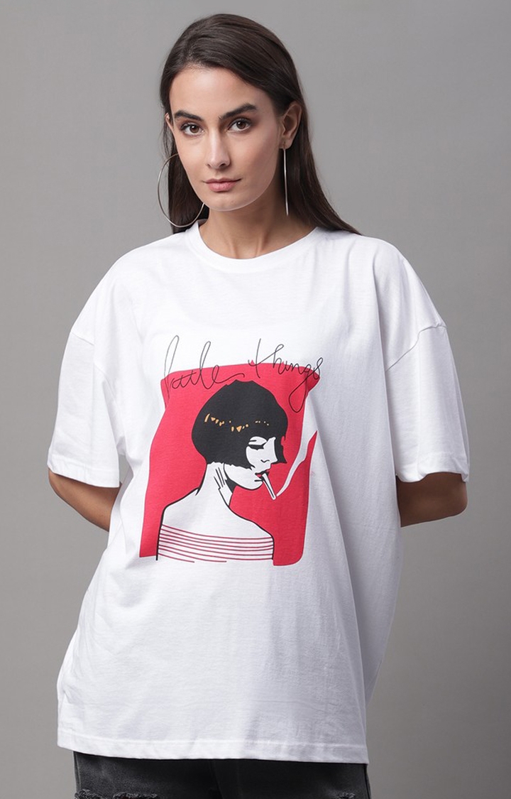 Women's White Typography Oversized T-Shirts