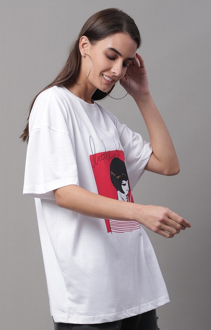 Women's White Typography Oversized T-Shirts