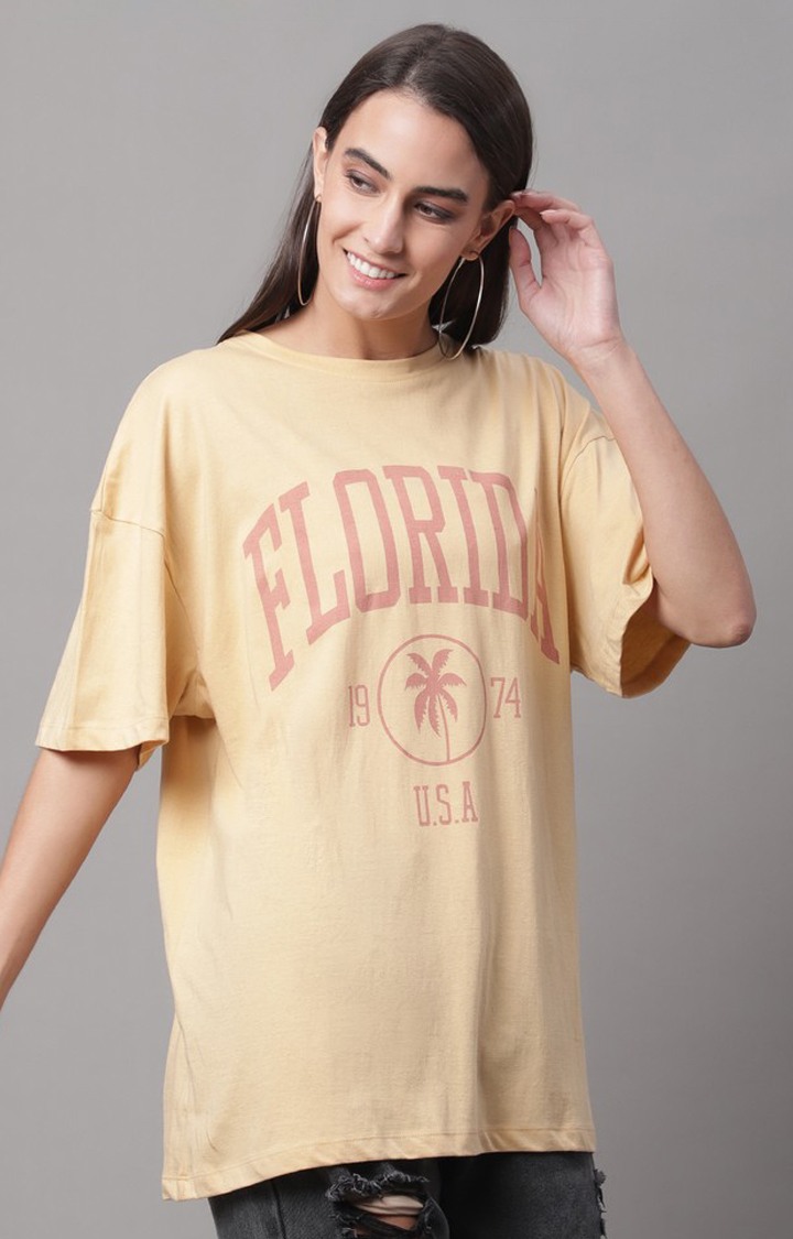 Women's Beige Graphic Oversized T-Shirts